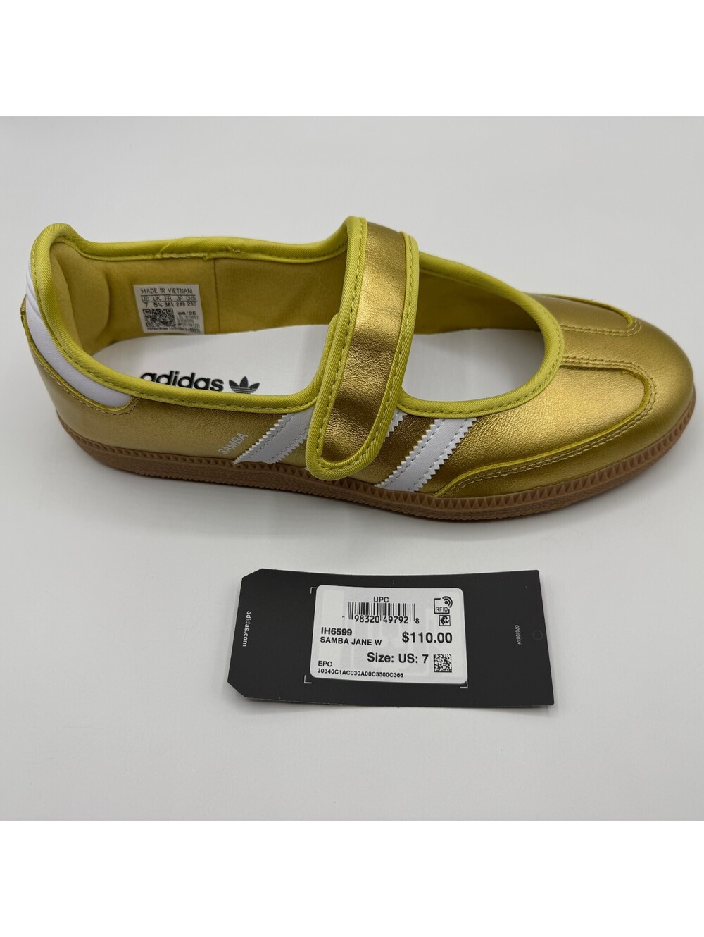 adidas Samba Jane Gold Metallic White Hook & Loop Low Top Sneaker IH6599 Size 7 - Picture 5 of 13